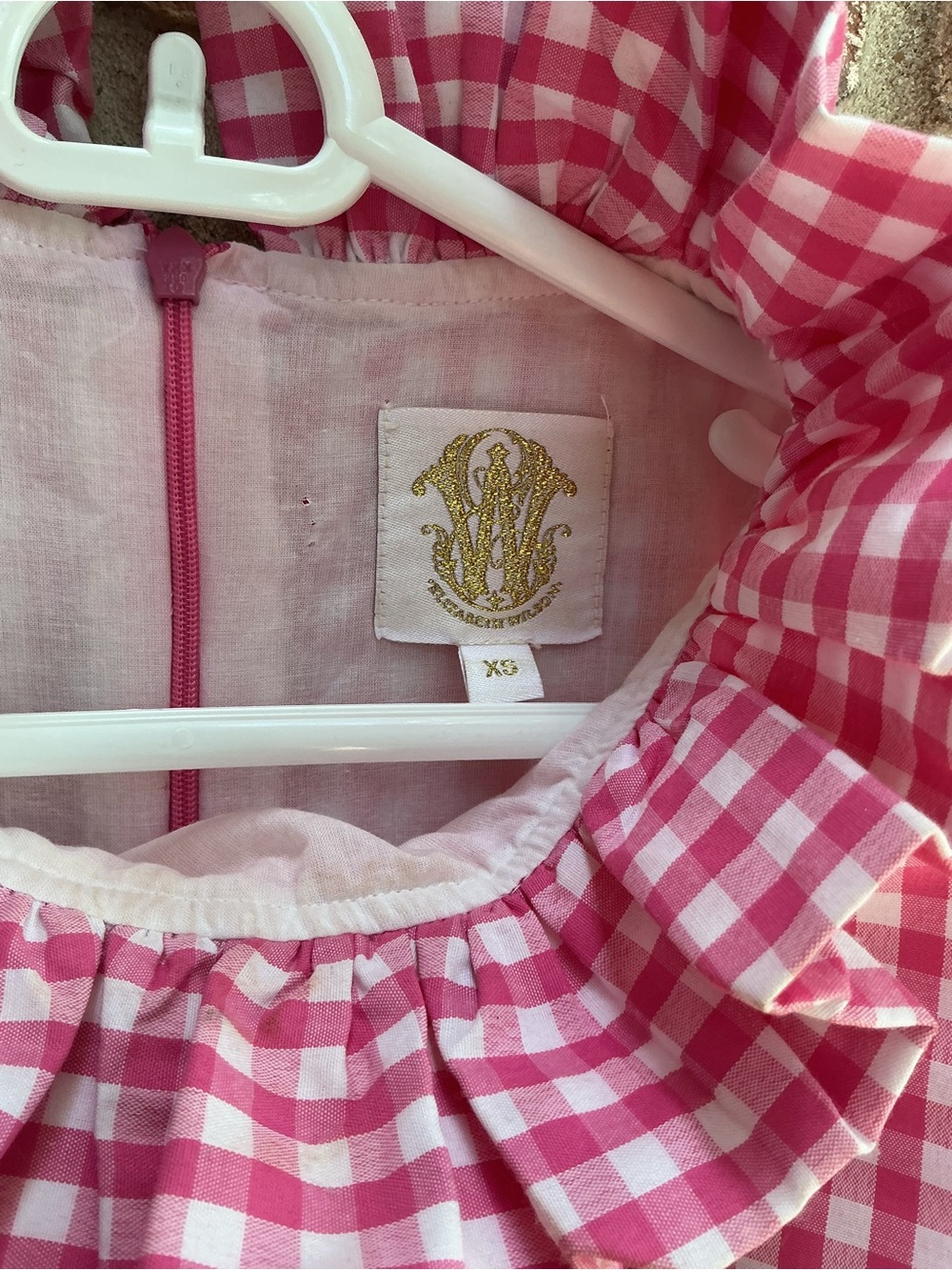 Elizabeth Wilson Pink Gingham Ruffle Neck Blouse XS - Picture 2 of 3